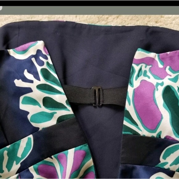 TIBI Anthropologie  Sz 2 Silk Dress Strapless Blue Teal Purple Floral - Picture 7 of 10
